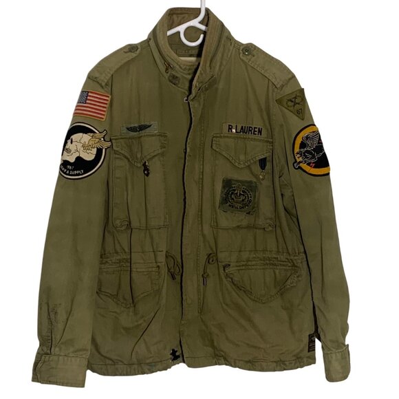 Ralph Lauren Denim Supply Jacket M-65 Camo Military Patches Pins USA Field L - Picture 1 of 16